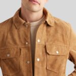 Close-up of men's tan suede jacket