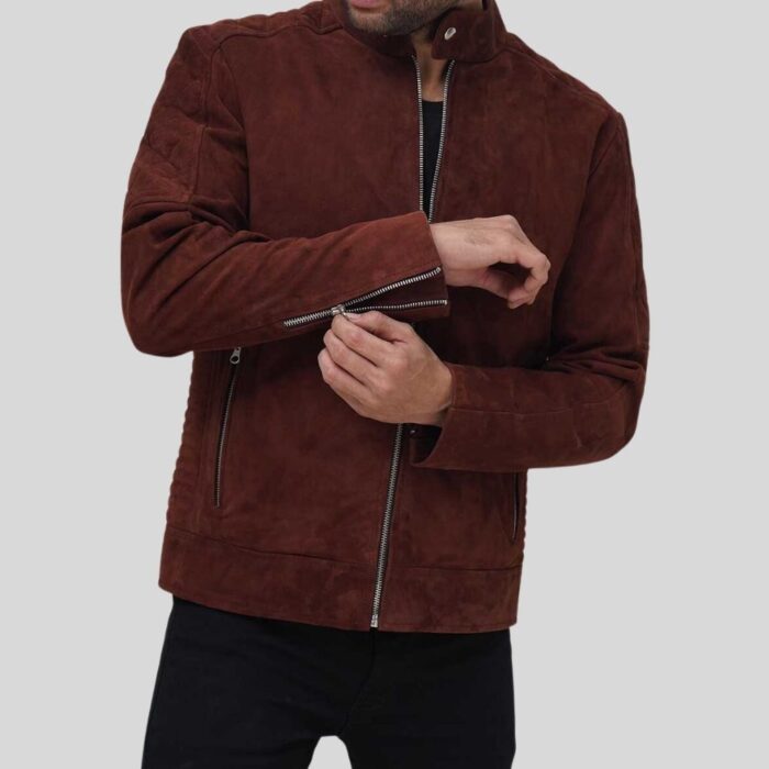 Close-up view of Brown Suede Biker Jacket