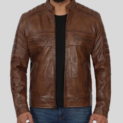 Front view of Cafe Racer Men's Leather Jacket