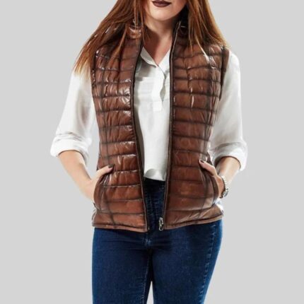 Front view of Puffer Leather Vest