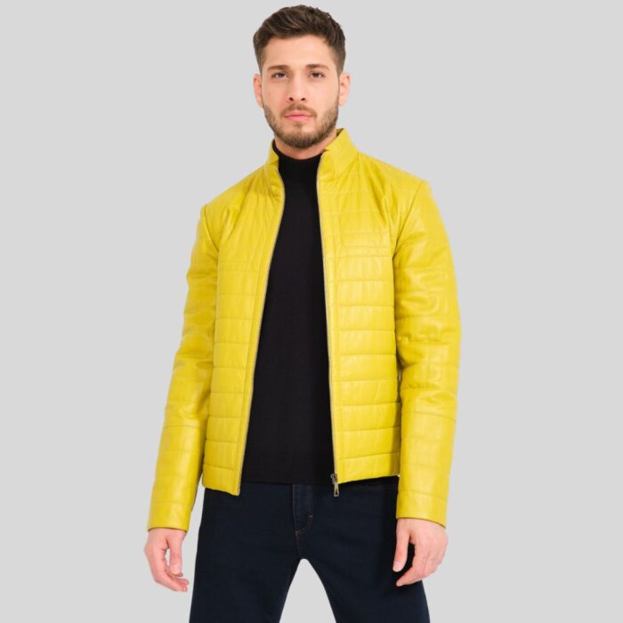 Yellow puffer jacket for men - front view