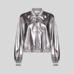 Front view of a Silver Metallic Leather Jacket