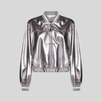 Front view of a Silver Metallic Leather Jacket