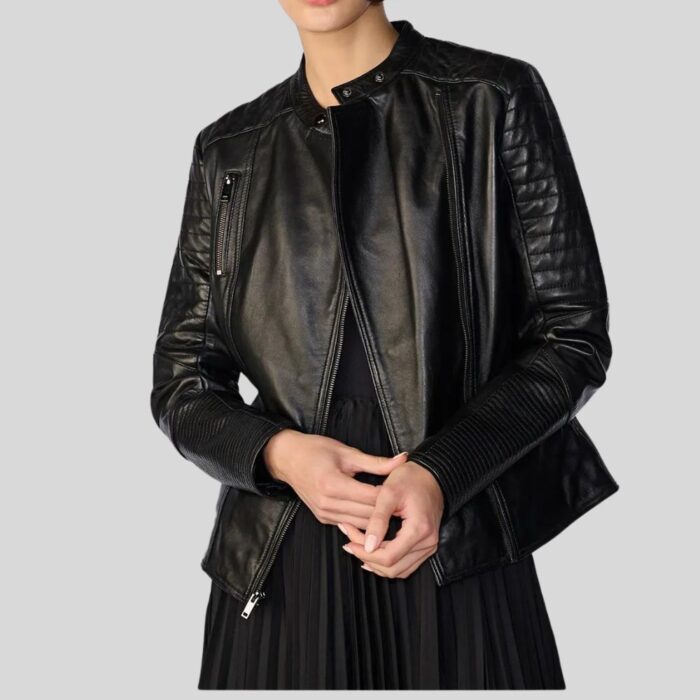 Leather quilted bomber jacket - Front view