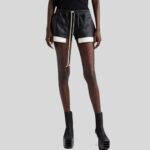 Front view of leather biker shorts