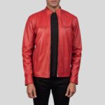 Front view of Mens Red Leather Jacket