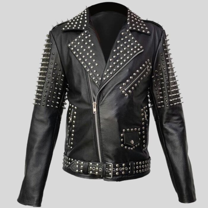 Front view of punk leather jacket