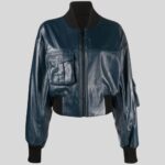 Front view of women's leather jacket