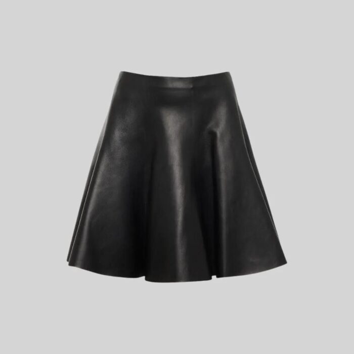 Full View of Black Leather Pleated Skirt