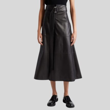 Full view of Black Leather A-Line Skirt