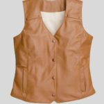 Full view of a brown leather vest