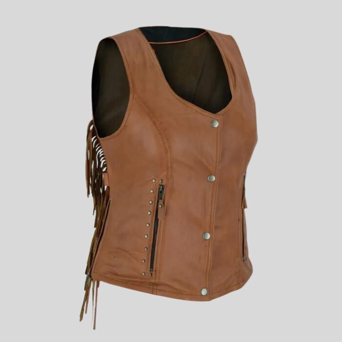 Full view of a women's leather vest"