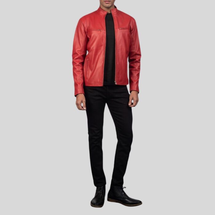 Full shot of Mens Red Leather Jacket