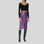 Full view of stylish leather purple skirt