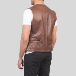 Men's Brown Leather Vest - Back View