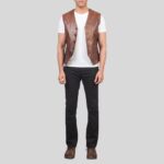 Men's Brown Leather Vest - Full View