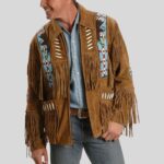 Men's suede fringe jacket front view