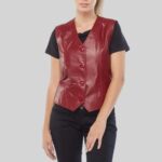 Red Leather Vest - Front View