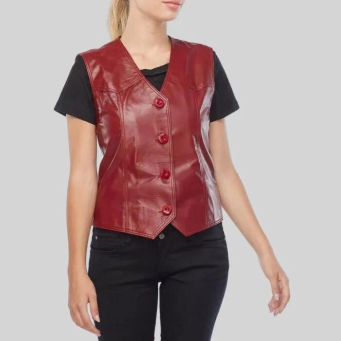 Red Leather Vest - Side View