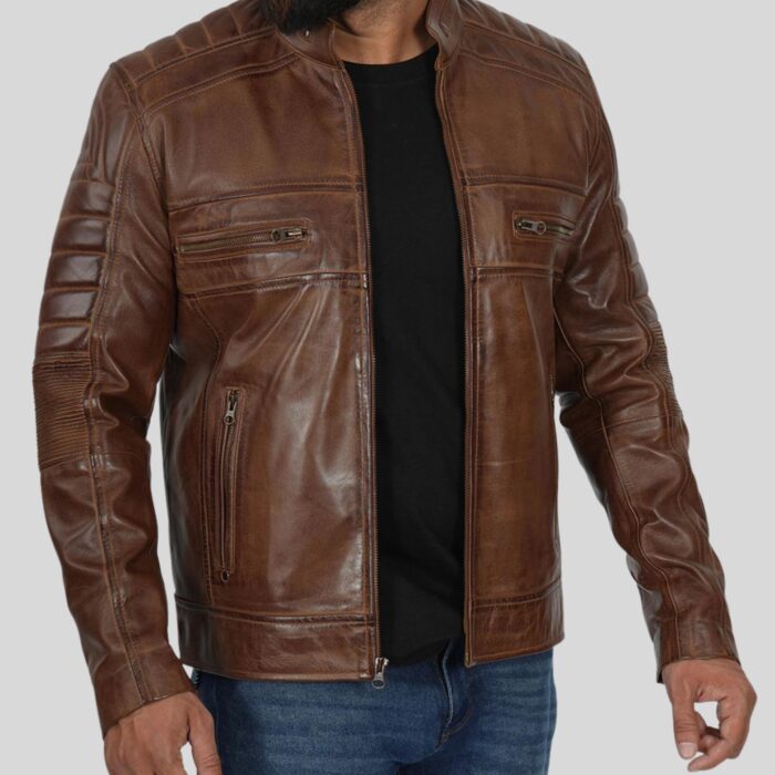 Side view of Cafe Racer Men's Leather Jacket