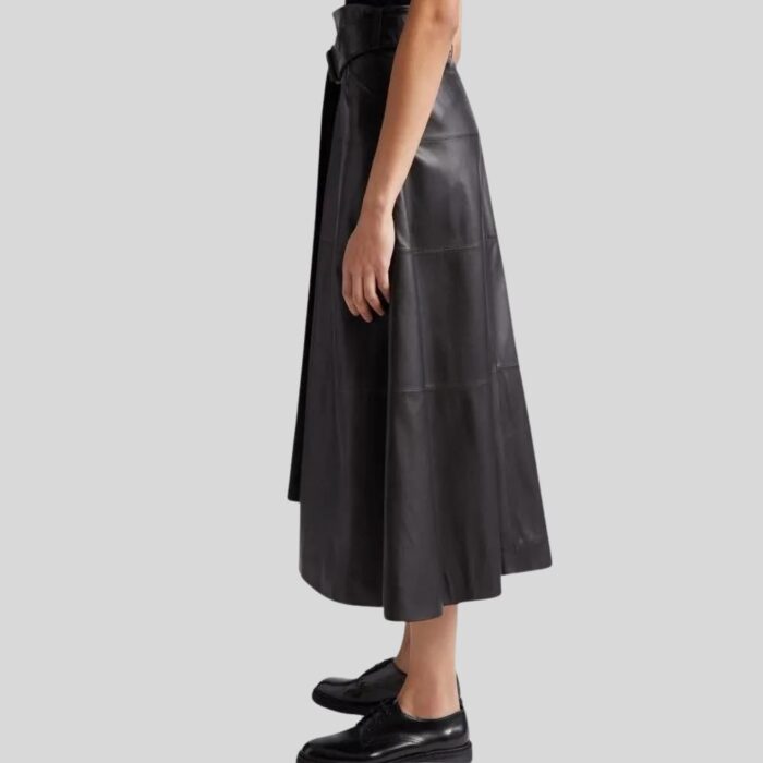 Side view of Black Leather A-Line Skirt