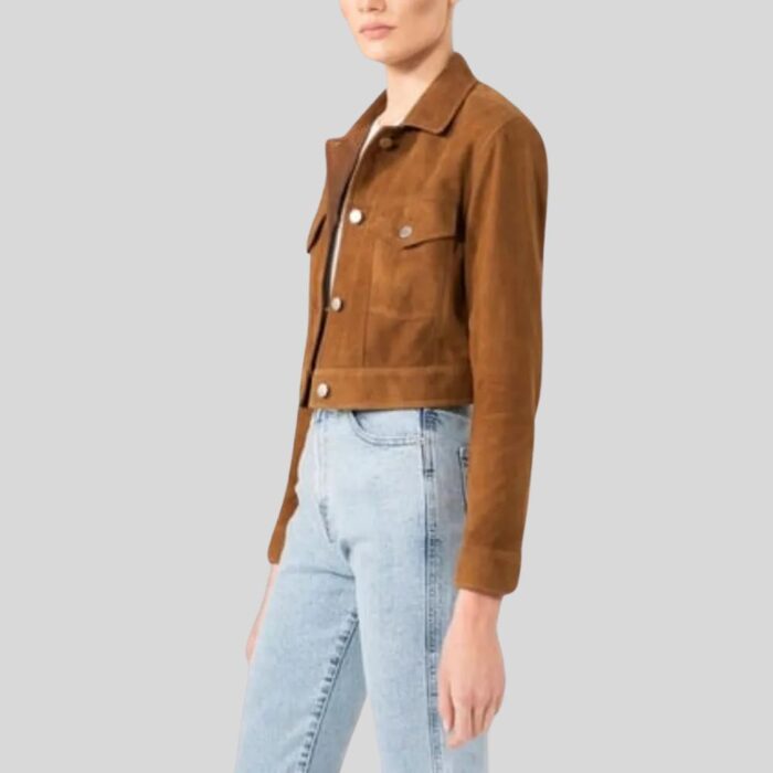 Side view of Cropped Suede Jacket Womens