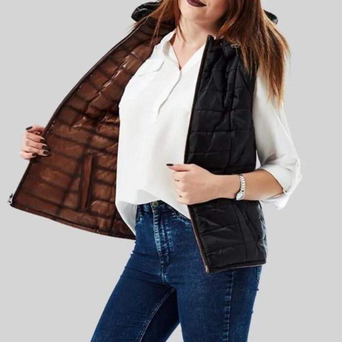 Side view of Puffer Leather Vest