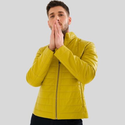 Yellow puffer jacket for men - side view