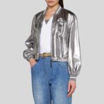 Side view of a Silver Metallic Leather Jacket