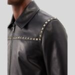 Side view of a studded leather jacket for men