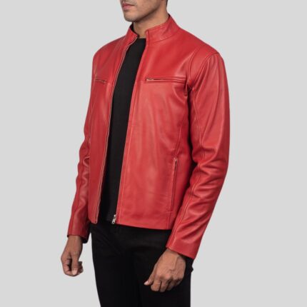 Side view of Mens Red Leather Jacket