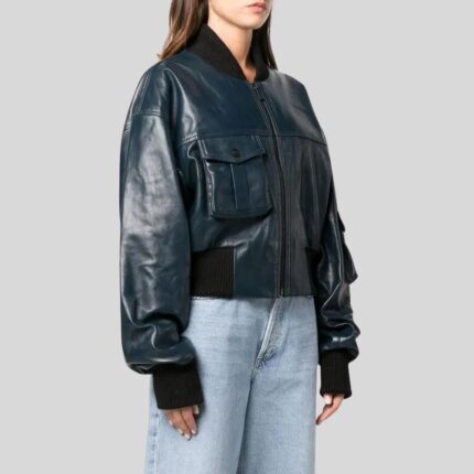 Side view of women's leather jacket