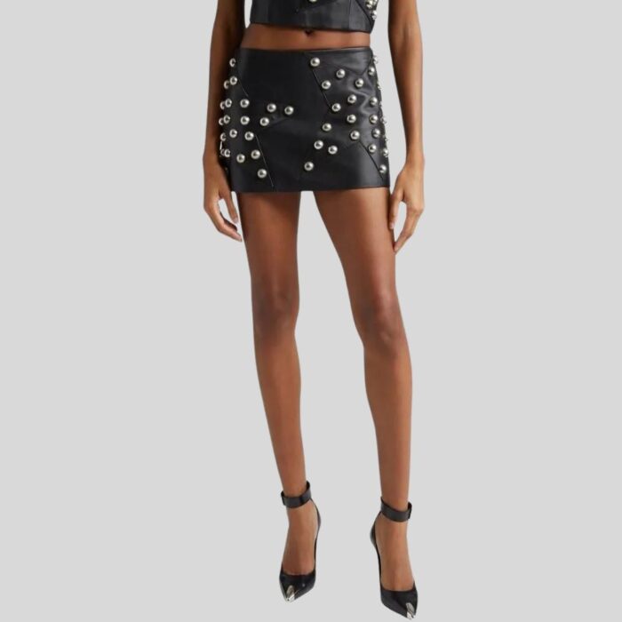 Studded Leather Skirt - Front View