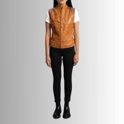 Tan Leather Vest Womens Front View