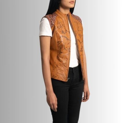 Tan Leather Vest Womens Side View