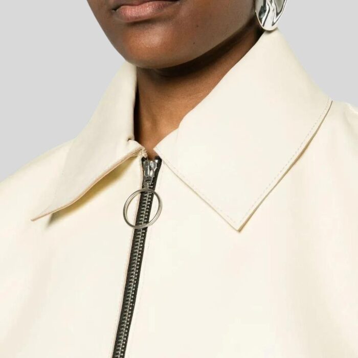 White leather jacket for women - close-up view