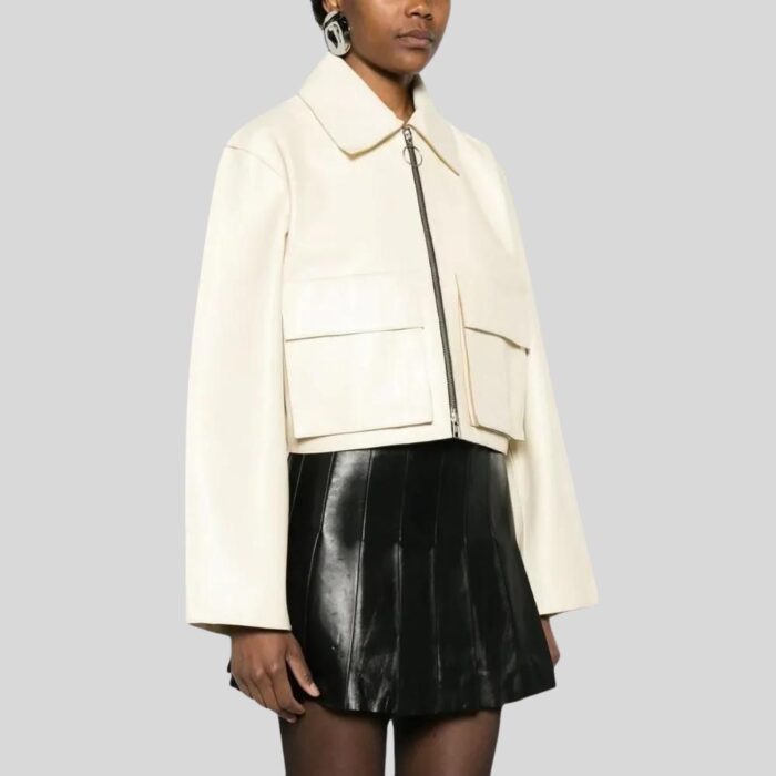 White leather jacket for women - side view