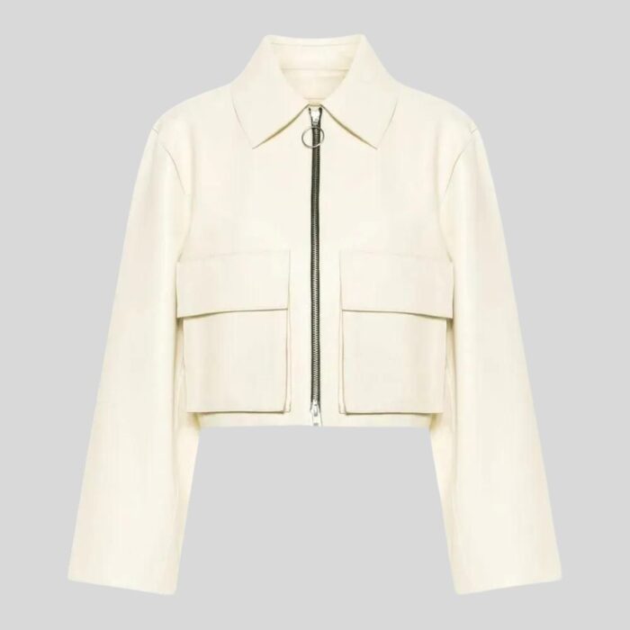 White leather jacket for women - front view