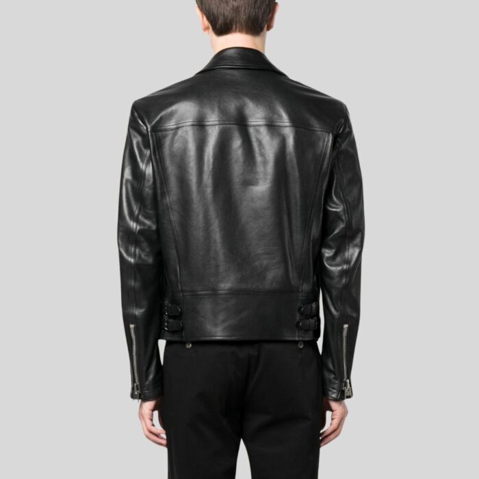 Back view of mens leather motorcycle jacket