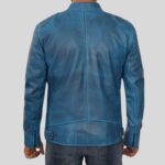 Blue leather jacket for men - back view