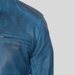 Blue leather jacket for men - close-up view