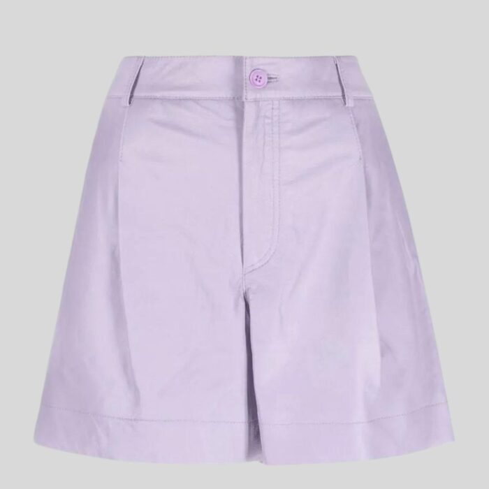 Close-up view of purple leather shorts