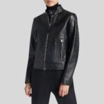 Croc embossed leather jacket front view