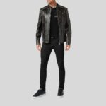 Full view of men's distressed leather biker jacket