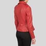 Red leather biker jacket for women - back view