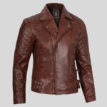 Side view of men's cognac leather jacket