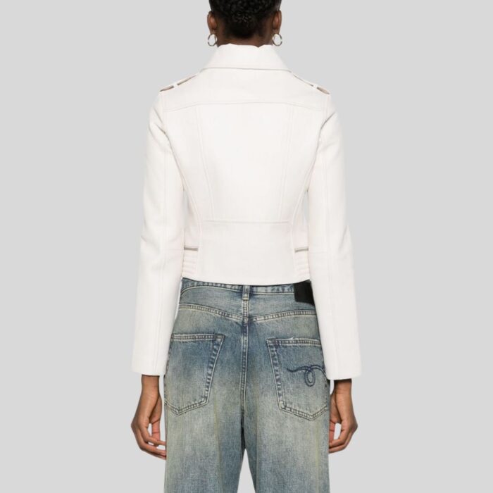 White Leather Biker Jacket for Women - Back View